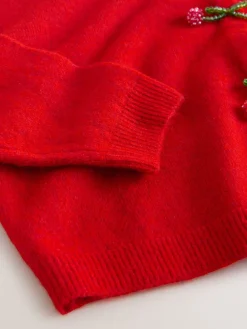 Next Red Cherry Buttons Crew Neck Knitted Cardigan With Wool Hot