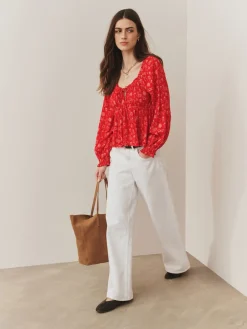 Next Long Sleeve Milkmaid Top Red Conversational Print Hot