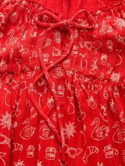 Next Long Sleeve Milkmaid Top Red Conversational Print Hot