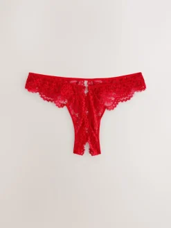 Next Crotchless Thong Lace Knickers Red Sale