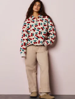 Next Red Ecru White Borg Cherry Graphic Zip Neck Fleece Clearance