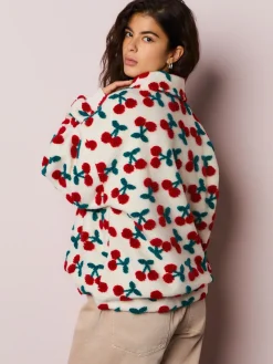 Next Red Ecru White Borg Cherry Graphic Zip Neck Fleece Clearance