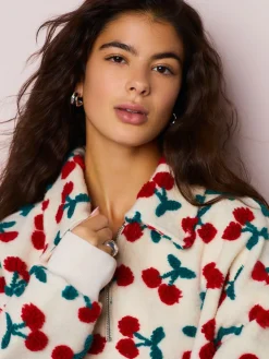 Next Red Ecru White Borg Cherry Graphic Zip Neck Fleece Clearance