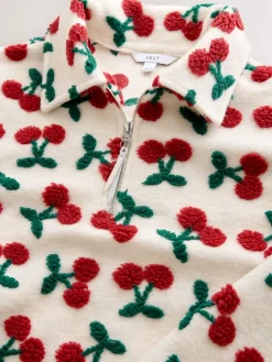 Next Red Ecru White Borg Cherry Graphic Zip Neck Fleece Clearance