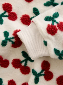 Next Red Ecru White Borg Cherry Graphic Zip Neck Fleece Clearance