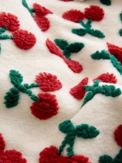 Next Red Ecru White Borg Cherry Graphic Zip Neck Fleece Clearance