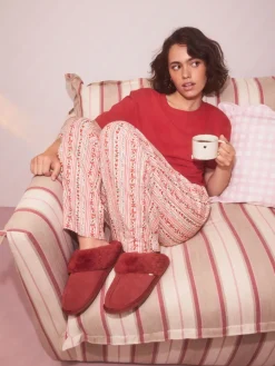 Next Red Faux Fur Lined Suede Mule Slippers Outlet