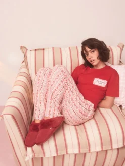 Next Red Faux Fur Lined Suede Mule Slippers Outlet