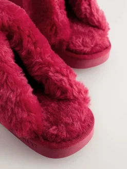 Next Red Faux Fur Lined Suede Mule Slippers Outlet