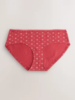 Next Red Heart/Green Check Short Cotton Lace Knickers 4 Pack
