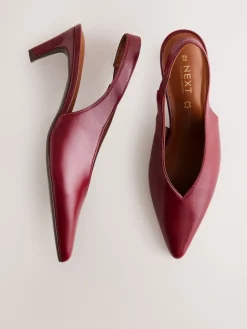 Next Leather Pointed Toe Slingback Heels Red Outlet
