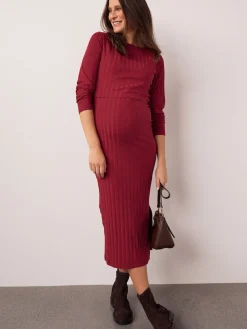 Next Maternity Long Sleeve Nursing Shelf Dress Red New