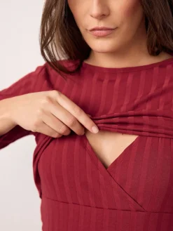 Next Maternity Long Sleeve Nursing Shelf Dress Red New