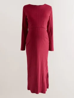 Next Maternity Long Sleeve Nursing Shelf Dress Red New