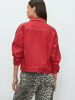 Next Oversized Relaxed Fit Denim Trucker Jacket Red Outlet
