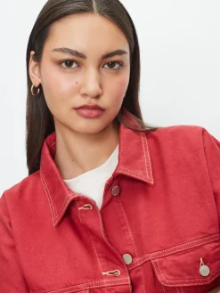 Next Oversized Relaxed Fit Denim Trucker Jacket Red Outlet