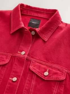 Next Oversized Relaxed Fit Denim Trucker Jacket Red Outlet