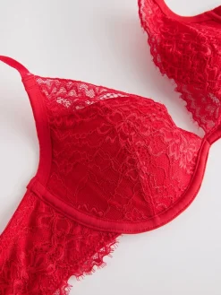 Next Pad Plunge A-E Lace Bra Red
