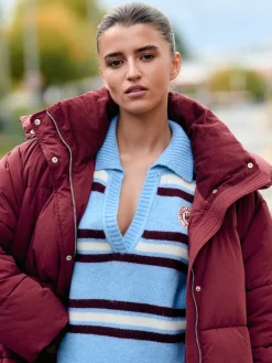 Next Shower Resistant Longline Padded Coat Red Clearance