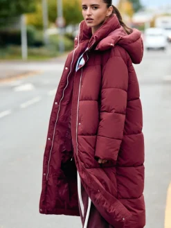 Next Shower Resistant Longline Padded Coat Red Clearance