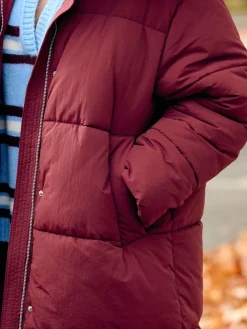 Next Shower Resistant Longline Padded Coat Red Clearance