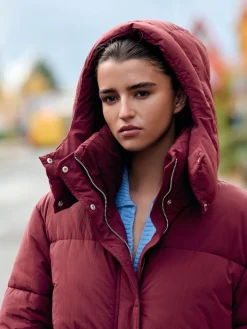 Next Shower Resistant Longline Padded Coat Red Clearance