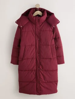 Next Shower Resistant Longline Padded Coat Red Clearance