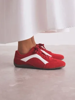 Next Forever Comfort® Leather Slimsole Lace-Up Trainers Red Suede Hot