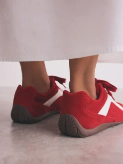 Next Forever Comfort® Leather Slimsole Lace-Up Trainers Red Suede Hot