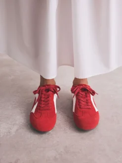 Next Forever Comfort® Leather Slimsole Lace-Up Trainers Red Suede Hot