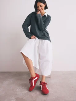 Next Forever Comfort® Leather Slimsole Lace-Up Trainers Red Suede Hot