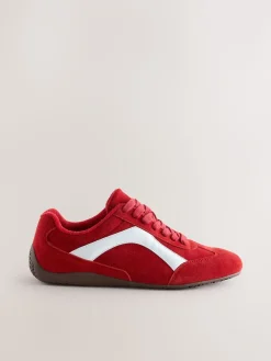 Next Forever Comfort® Leather Slimsole Lace-Up Trainers Red Suede Hot