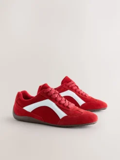 Next Forever Comfort® Leather Slimsole Lace-Up Trainers Red Suede Hot