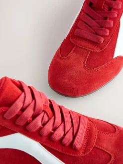 Next Forever Comfort® Leather Slimsole Lace-Up Trainers Red Suede Hot