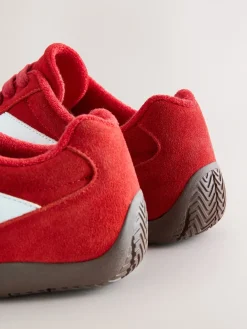 Next Forever Comfort® Leather Slimsole Lace-Up Trainers Red Suede Hot