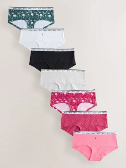Next Short Cotton Logo Knickers 7 Pack Red Tablescape Print New