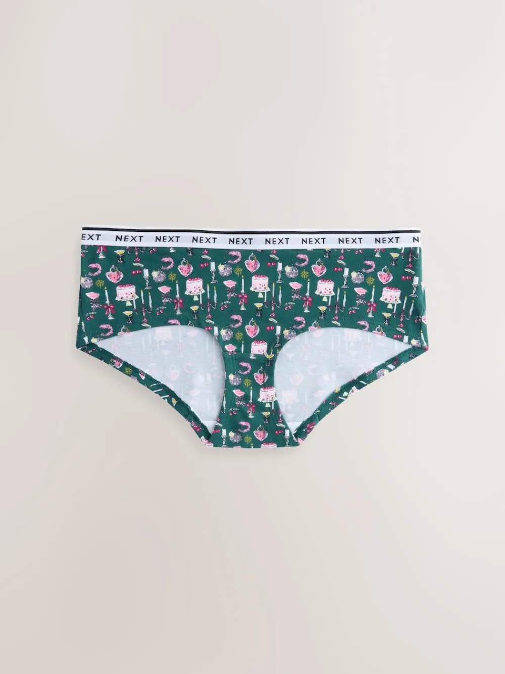 Next Short Cotton Logo Knickers 7 Pack Red Tablescape Print New