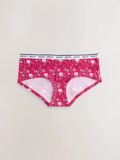 Next Short Cotton Logo Knickers 7 Pack Red Tablescape Print New