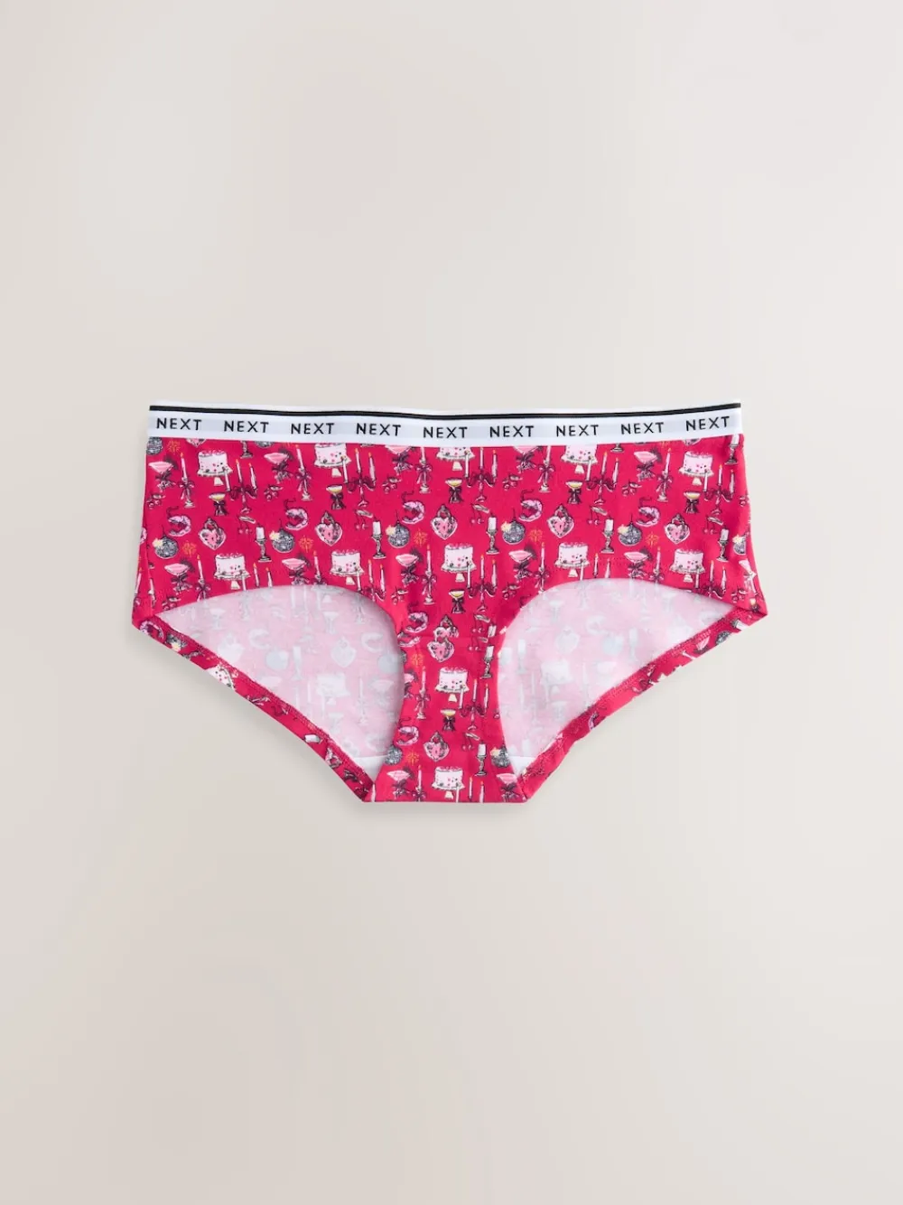 Next Short Cotton Logo Knickers 7 Pack Red Tablescape Print New