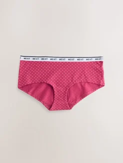 Next Short Cotton Logo Knickers 7 Pack Red Tablescape Print New