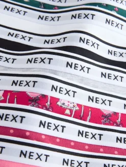Next Short Cotton Logo Knickers 7 Pack Red Tablescape Print New