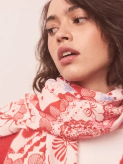 Next Red Valentine Patchwork Lightweight Scarf New