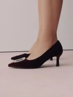 Next Red Velvet Forever Comfort Jewel Trim Pointed Court Heels Clearance