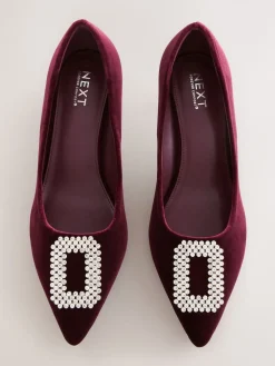 Next Red Velvet Forever Comfort Jewel Trim Pointed Court Heels Clearance
