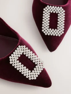 Next Red Velvet Forever Comfort Jewel Trim Pointed Court Heels Clearance