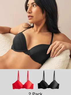 Next Push Up Pad Plunge A-E Smoothing T-Shirt Bras 2 Pack Red/Black