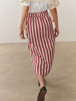 Next Red/Ecru Stripe Wrap Midi Skirt with Linen Sale