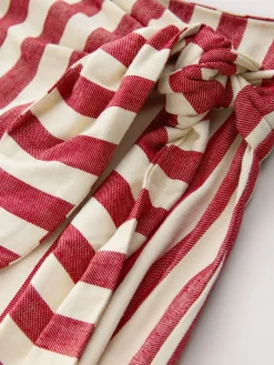 Next Red/Ecru Stripe Wrap Midi Skirt with Linen Sale