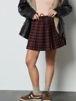 Next Pleated Pull On Mini Skirt Red/Pink Check