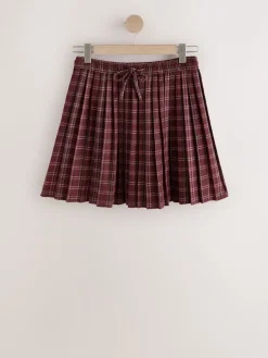 Next Pleated Pull On Mini Skirt Red/Pink Check